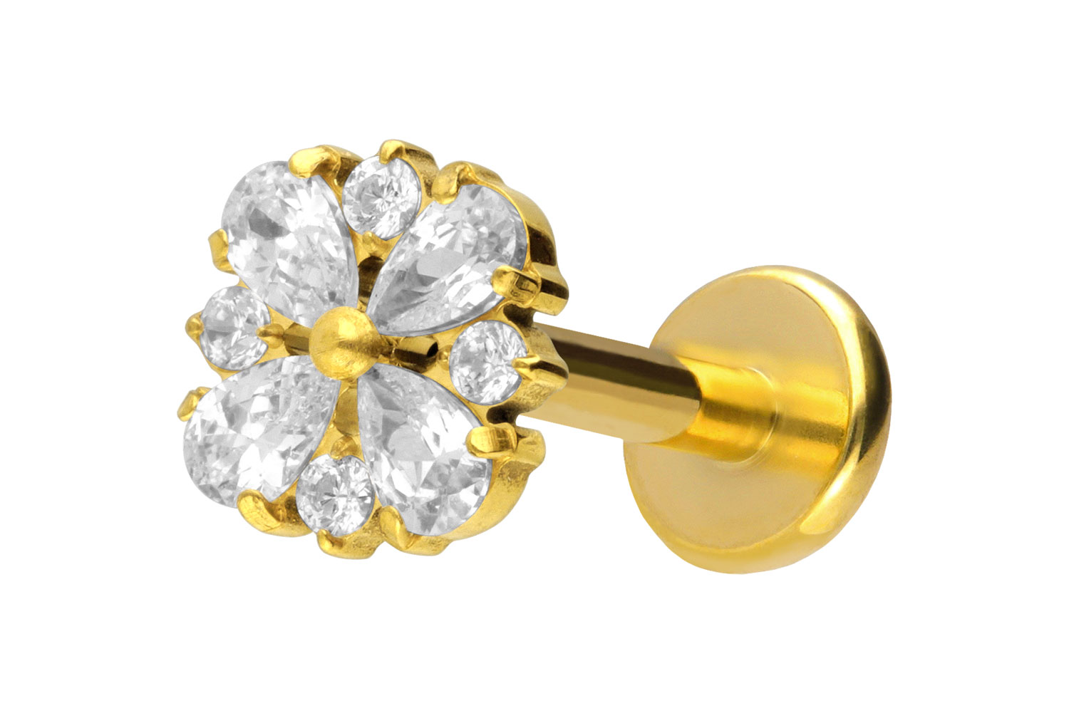 Titan Labret Piercing mit Push Fit KRISTALLORNAMENT